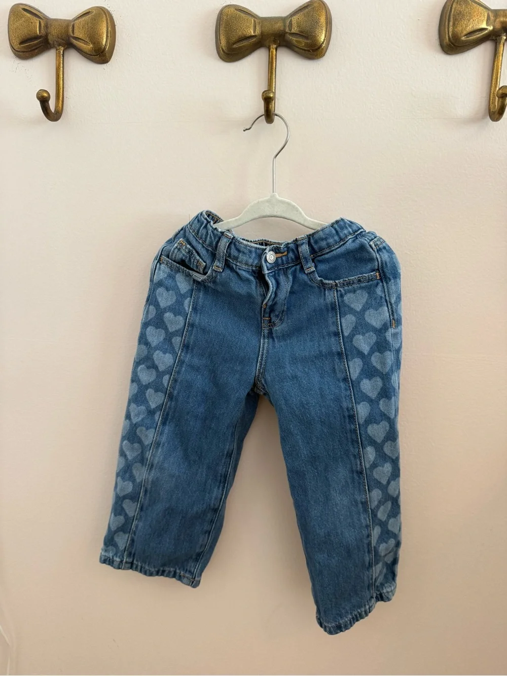 Zara Kids Girls Blue Heart-Pattern Denim Pants